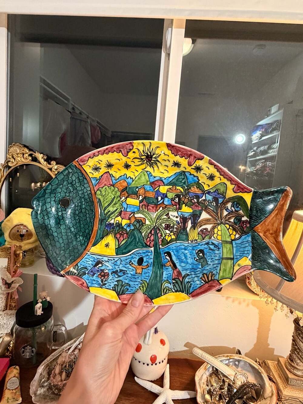 Jesus Roman Diego Hand Painted Mexican Pottery Fish Wall Plate Xalitla Guerrero